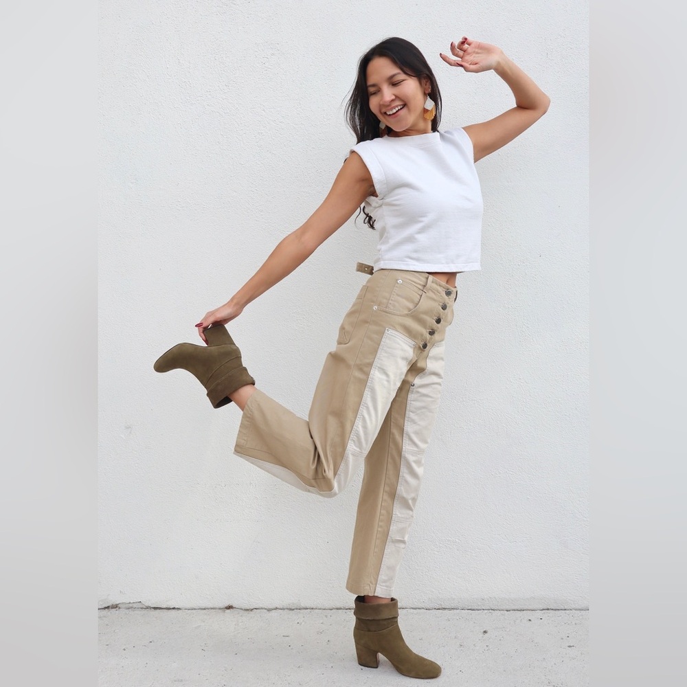 RACHEL COMEY beige sand white ivory patch double knee cotton handy pant 6